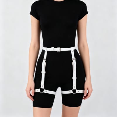 Verstelbare Punk Pu Leer Been Harnas Riem Met Dijringen & O-Ringen Voor Vrouwen, Gotische Taille Naar Been Jarretelbanden Voor Jeans. beige