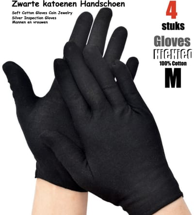 Katoenen handschoenen Zwart medium 4stuks – 2paar Beschermende Handschoenen - Medium - Gezondheidszorg - Ziekenhuis - Beauty Center, Kapper en Salon Spa Tattoo – Jewelry - eczeem / allergie / handcreme - juweliers / munt handschoen