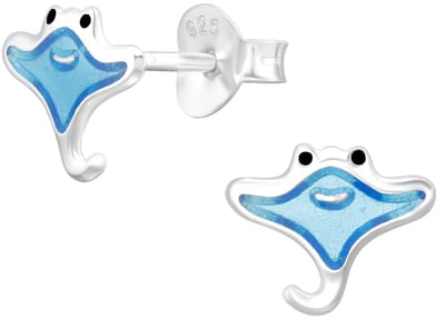 Joy|S - Zilveren pijlstaartrog oorbellen - 8.6 x 7 mm - zilver blauw - stringray / rog oorknoppen - kinderoorbellen