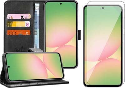 Hoesje geschikt voor Samsung Galaxy A56 / A36 - Screenprotector Glas - Portemonnee Book Case Zwart