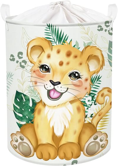 Famanu - Kinderwasmand palmblad groen 63L met deksel 40x50cm