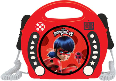 Lexibook Miraculous Ladybug CD-speler met 2 geÃ¯ntegreerde microfoons, Programmeerfunctie, Koptelefoonaansluiting, voor kinderen, Werk met AC of batterij, Rood/Zwart, RCDK100MI