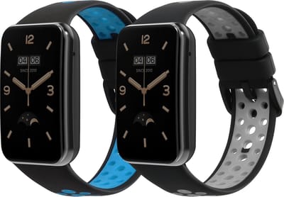 kwmobile 2x horlogebandjes geschikt voor Xiaomi Mi Band 7 Pro bandje - Smartwatch bandjes van TPU - Activity tracker horloge band in zwart / grijs / zwart / blauw
