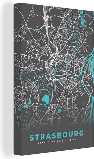 Canvas Schilderij Strasbourg - Frankrijk - Plattegrond - Kaart - Stadskaart - 20x30 cm - Wanddecoratie