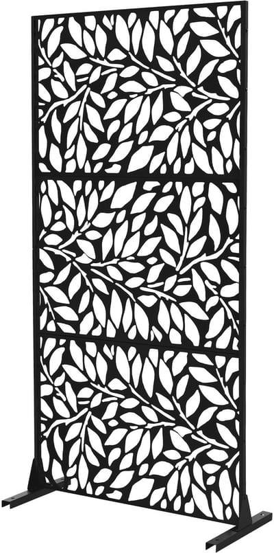 Metalen privacyscherm Firenze zwart 90x180 cm gemaakt van staal Kamerscherm met 3 panelen Scheidingswand uitbreidbaar met staander ML design