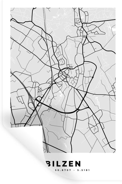 Muurstickers - Sticker Folie - Zwart Wit – België – Plattegrond – Stadskaart – Kaart – Bilzen - 20x30 cm - Plakfolie - Muurstickers Kinderkamer - Zelfklevend Behang - Zelfklevend behangpapier - Stickerfolie