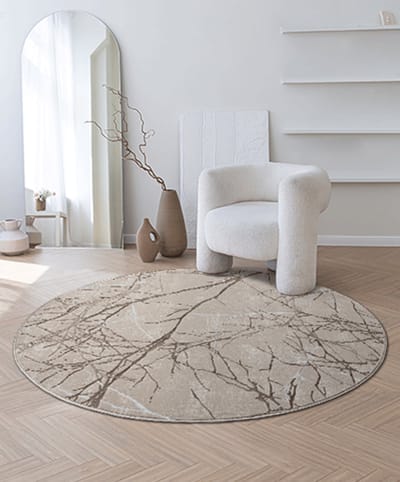 Karpet24 Modern Vloerkleed Creation - Laagpolig Tapijt met Stijlvol Takkenontwerp in Taupe en Crème-Ø 200 cm