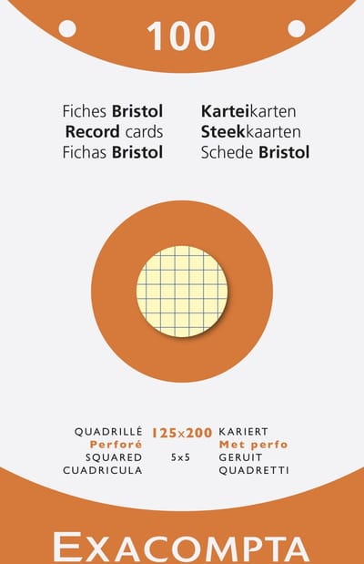 Exacompta 12x etui 100 steekkaarten bristol geruit 5x5 geperforeerd 125x200mm - Geassorteerd - 13653E