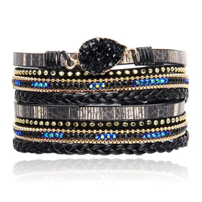 Zwarte Multilayer Armband met Steen