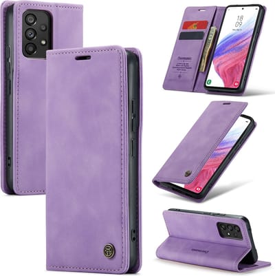 Casemania Hoesje Geschikt voor Samsung Galaxy A23 5G Bright Lila - Dunne Portemonnee Book Case - Slim Wallet Case met Pasjeshouder