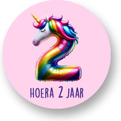 25x Traktatiestickers Folieballon 2 Jaar - Verjaardag stickers - Unicorn - Folie Ballon - Sluitstickers - Kinderfeest Traktatie - Uitdelen - Uitdeeltraktatie - Traktatiestickers Pimp Studio