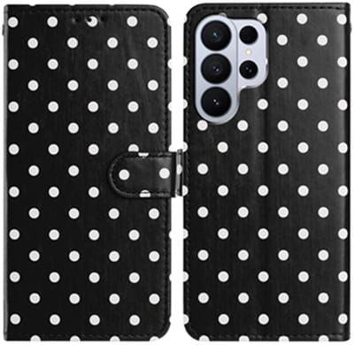 Hoesje Geschikt voor Samsung Galaxy S26 Ultra | Polka Dot Wallet Book Case | Portemonnee Hoesje | 3 Pasjes | Magneetsluiting | Stand Functie | Zwart