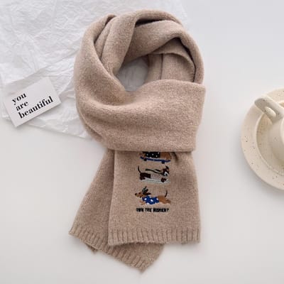 Eenvoudig Geborduurd Dashond Hond Gebreide Warme Sjaal Winter Vrouw Hoge Kwaliteit Wikkel Pashmina Stola Bufandas Hijab Nekwarmer gray