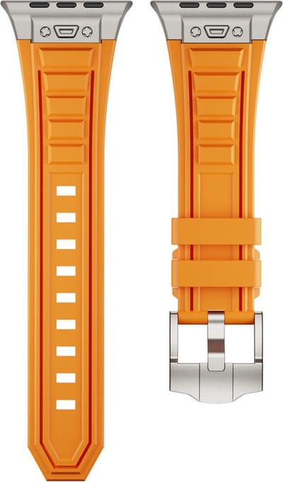 Luxe siliconen bandje - geschikt voor Apple Watch series 1/2/3/4/5/6/7/8/9/10/11/ SE (1,2,3) / Ultra (1,2,3) met maat 44 mm / 45 mm / 46 mm / 49 mm - oranje-titanium