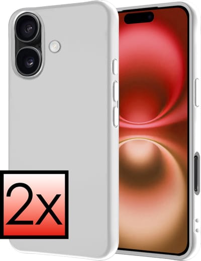 Hoesje - 2 Stuks - Geschikt voor Apple iPhone 16 - Sterk & Shockproof - Case Siliconen - Back Cover - Telefoon Hoes - Wit
