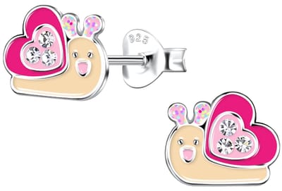 Joy|S - Zilveren slak oorbellen - roze hartje als slakkenhuis - 9 x 7 mm - kinderoorbellen
