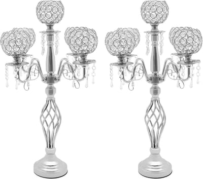 Kristallen Kaarsenhouder - Kandelaar Decoratie - Feestelijke Sfeer Creëren - Robuust IJzer en Glas - 54 x 68 cm - Zilver