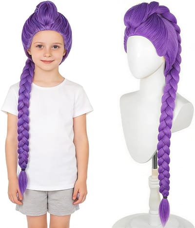 Cosplay Anime Kostuum Haarstuk voor Mannen en Vrouwen - Paars Vlecht Haar, Warmtebestendig Synthetisch Haar voor Carnaval en Feestjes