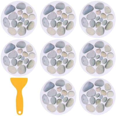 Dailygoods- Badstickers Antislip - 8 Stuks - Zelfklevend - Steenpatroon - Diameter 15 cm - Geschikt voor Harde Vloeren - Veiligheid Verhogend - Antislipstickers