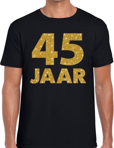 45 jaar goud glitter verjaardag t-shirt zwart heren - verjaardag / jubileum shirts S