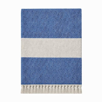 Hamamdoek, Strandlaken, 100x180 cm, 100% Katoen, 450 gr, Zacht en Sneldrogend, Sauna, Spa, Strand, Yoga, Luxe Hamamdoek, Diamond Design, Blauw, Duurzaam, De Linde Home