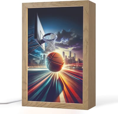 Nachtlampje 20x30 cm - Kinder lampje - Basketbal - Sport - Basket - Stad - Tafellamp kinderkamer - Slaapkamer lamp - Bedlamp kinderen - Kinderlampje stopcontact - Wandlamp babykamer - Nachtlampjes