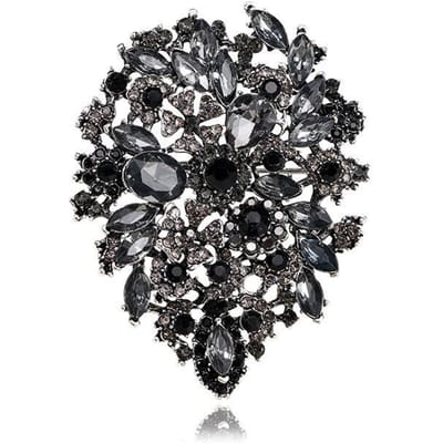1PC Vintage Grote Bloemen Broche Ingelegd Met Kunstmatige Zirkonia Bloemen Broche Banket Feest Bruiloft Kledingaccessoires Mode Sieraden zwart