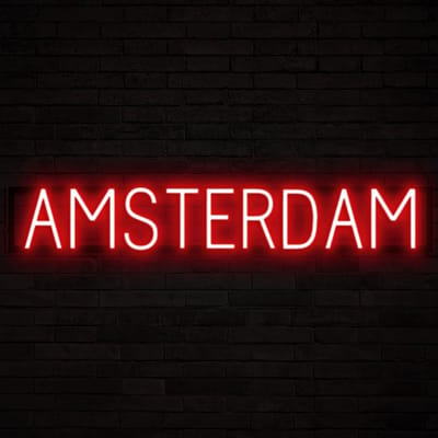 AMSTERDAM - Lichtreclame Neon LED bord verlicht | SpellBrite | 96,14 x 16 cm | 6 Dimstanden & 8 Lichtanimaties | Reclamebord neon verlichting
