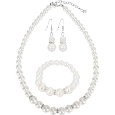 Nep Parel Bruiloft Ketting Oorbellen Armband Sets Bruids Sieraden Set voor Vrouwen Feest Cadeau white