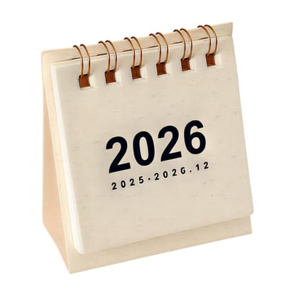 Mini Bureaukalender 2026 met Spiraalbinding - Eenvoudige Desktop Kalender - Creatieve Bureau Decoratie & Kantoor Benodigdheden - Wit