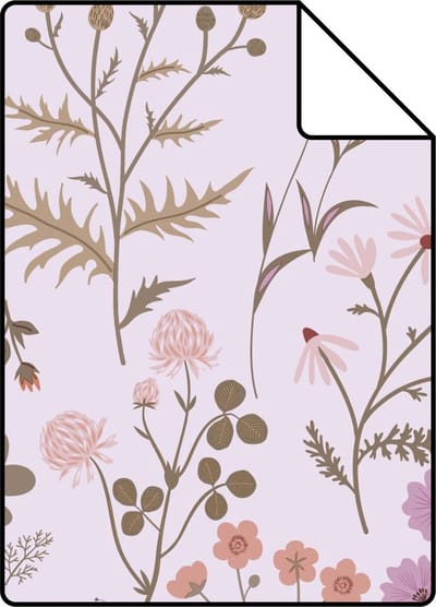 Proefstaal ESTAhome behang veldbloemen lila paars - 26.5 x 21 cm - 139756-S