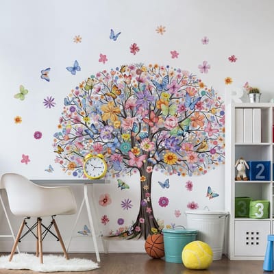 Dailygoods- Muursticker Grote Boom - Wanddecoratie Woonkamer - Muurstickers Slaapkamer - Muurstickers Bloemen - Muurstickers Meisjes - Verwijderbaar en Zelfklevend
