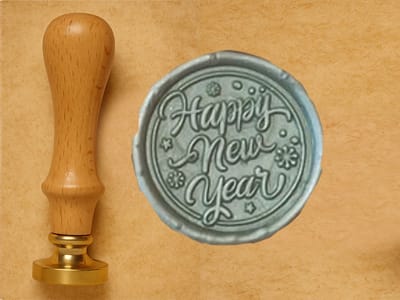 Lakstempel Ø25mm | Happy New Year | lichtbruin handvat