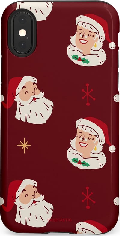Casetastic hoesje geschikt voor Apple iPhone X / Apple iPhone XS - Dubbellaagse bescherming - Mr. & Ms. Santa - Kerst - Fashion Case - Bordeaux Lichtgrijs Taupe