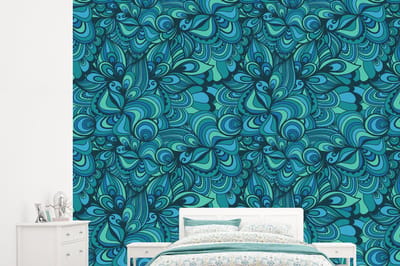 Behang - Fotobehang Design - Vintage - Blauw - Turquoise - Breedte 245 cm x hoogte 220 cm