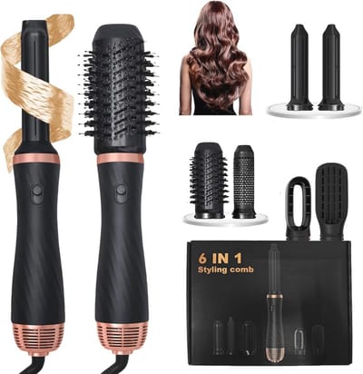 6-in-1 Haarstyler met Warme Luchtborstel en Automatische Krultang - 1000 W Airstyler voor Volumineuze en Stijlvolle Kapsels