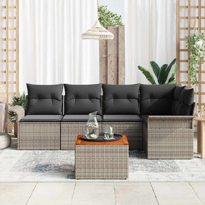 vidaXL - Tuinbank - Set - 6 - st - 5-Aantal - zitplaatsen - Grijs - poly - rattan