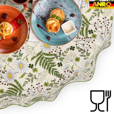 ANRO Tafelkleed Kamille Groen Ovaal 180x140cm Met sierband Afwasbaar Waterafstotend Binnen & Buiten