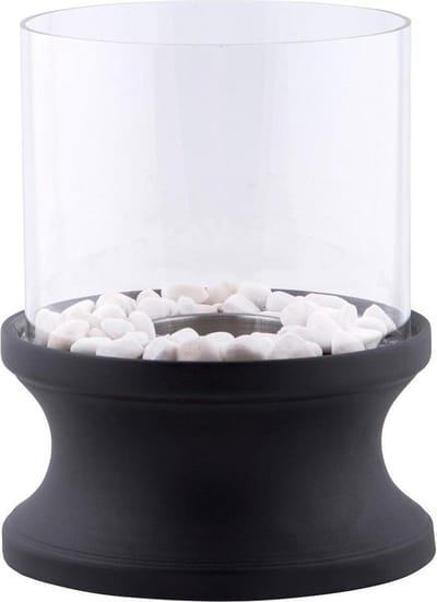 Bioethanol XL sfeerhaard zwart rond 20cm glas 30cm hoog + stenen decoratie
