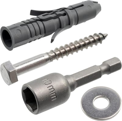 Bevestigingsset Nylon Pluggen - Schroefpluggen Ringenset - Stevig Ophangen - Roestvrijstaal A2 Bouten - Ø10x50mm Pluggen