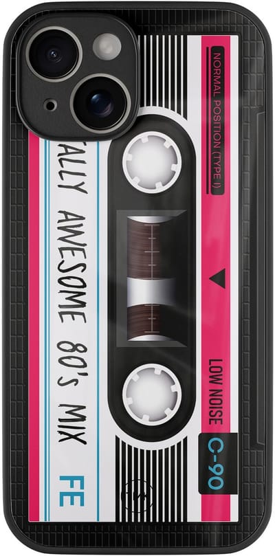 Hoesje geschikt voor Apple iPhone 14 - Cassette - Zwart - TPU luxe case (glossy toplaag) - Print - Hardcase backcover zwart