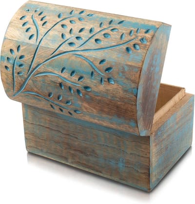 Handgemaakte Decoratieve Houten Sieradendoos - Unieke Sieradenorganizer en Aandenken Doos 22 x 15 cm