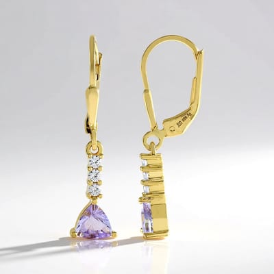 Cavill - Zilveren Oorbellen - 925 Sterling Zilver - 18K Goud Verguld - Tanzaniet 0,76 ct Trilliant - Cambodjaanse Zirkoon 0,22 ct