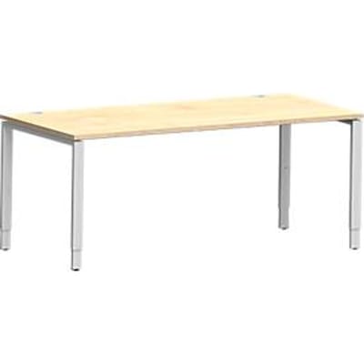 Schäfer Shop Genius bureau Modena Flex, rechthoekig, 4-poots buis, B 1800 x D 800 x H 650-850 mm, ahorn/wit aluminium