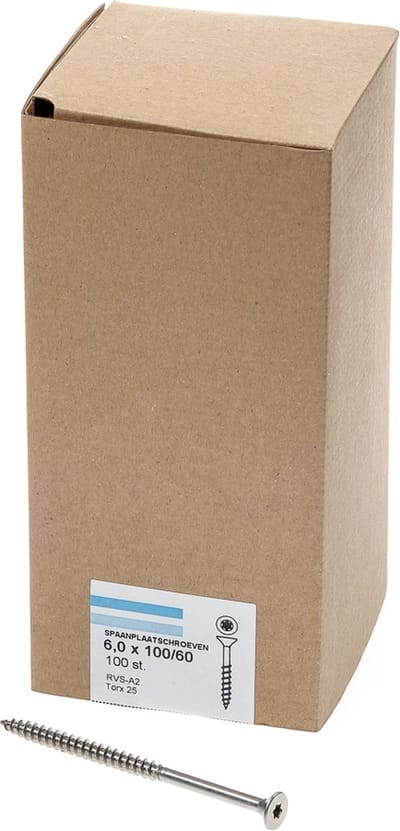 Hoenderdaal Spaanplaatschroef RVS platverzonken kop TX25 voldraad 6.0X100 (per 100 stuks)