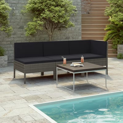 vidaXL - 3-delige - Loungeset - met - kussens - poly - rattan - grijs