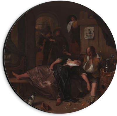 Dibond Wandcirkel - Oude Meesters - Het dronken paar, Jan Havicksz. Steen, ca. 1655 - 1665 - 20x20cm Foto op Aluminium Wandcirkel (met ophangsysteem)