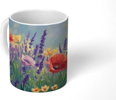 Mok - Koffiemok - Weide - Bloemen - Kleurrijk - Mokken - 350 ML - Beker - Koffiemokken - Theemok