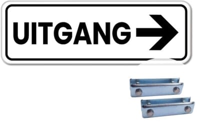Bord uitgang pijl rechts - Weerbestendig Aluminium - 40x15 cm - Bevestiging: Met hekbeugels (voor spijlen- of gaashek)