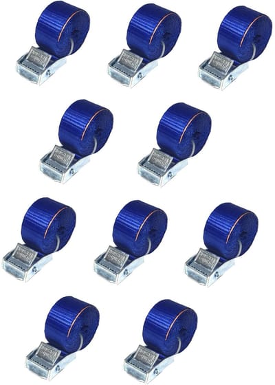 JUMBO Spanband Set – 10 Stuks – 2m x 25mm – 250KG – Met Klemgesp – Blauw – Voor Transport, Aanhanger & Lading – TÜV EN-12195-2